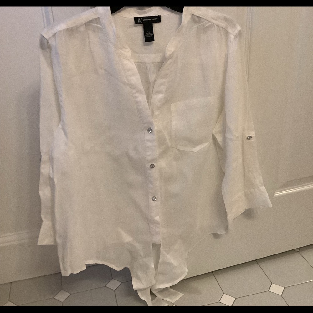 Size 14 INC 100% White Linen Top